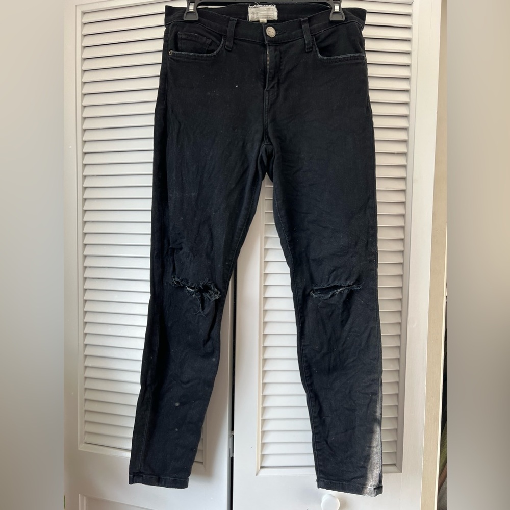 Current Elliot Mid Rise Skinny Jeans w/ Ripped Knees